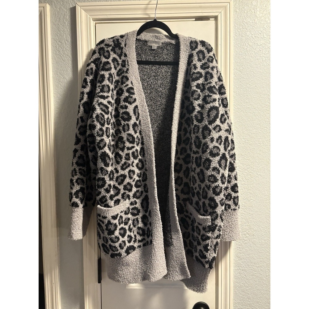Barefoot Dreams Cardigan Women 2X Grey Leopard CozyChic Open Front A371304